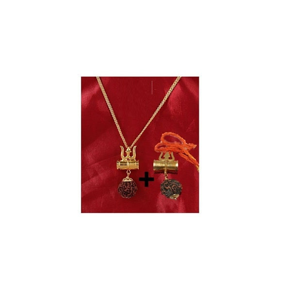 Lord Shiv Trishul Damru Locket With Gold-Plated Chain And One Shiv Trishul Damru Pendant Free